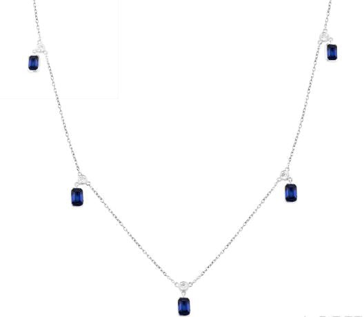 14K white necklace with emerald sapphires.