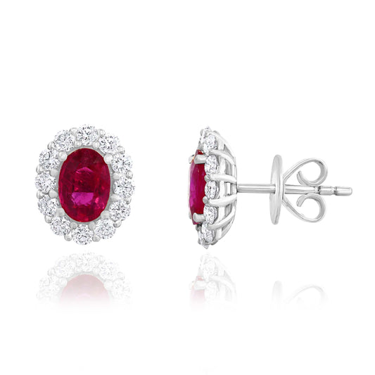 ReMARKable Designs Oval Ruby Color Gemstone Earrings in 18 Karat White Gold with 2 Rubies 0.90ctw