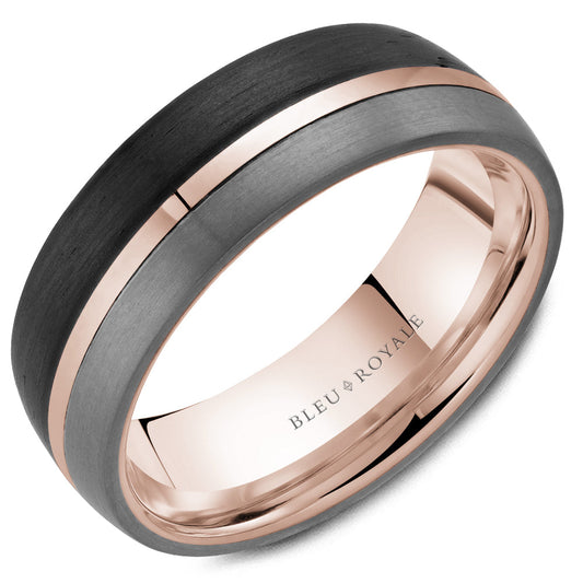 Carbon fiber grey rose gold men's band.