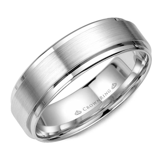 14K white gold band, polished satin finish.