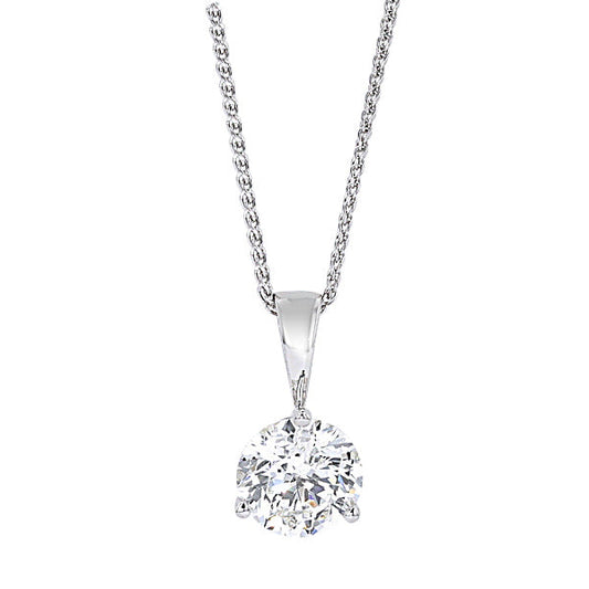 Round diamond pendant, 14K white gold chain.