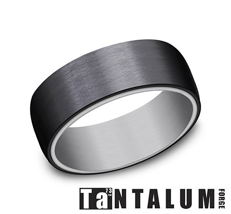 Tantalum titanium black-grey carved men's band.