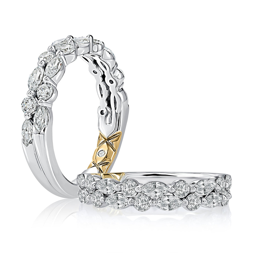 Marquise and round diamond white gold band.