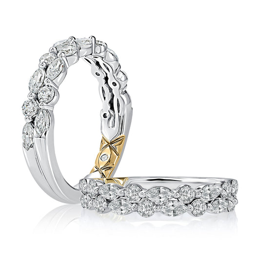 Marquise and round diamond white gold band.