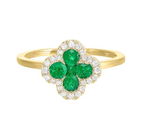 Emerald and diamond cluster ring in gold.