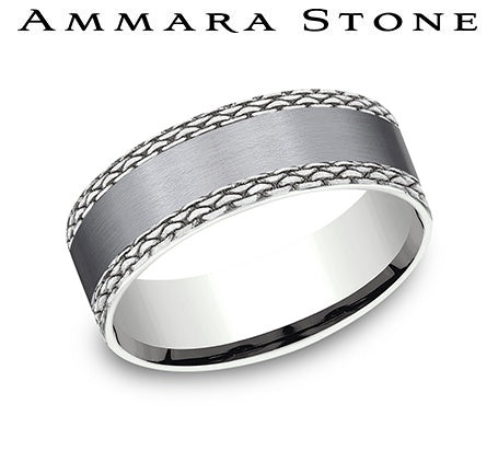 Tantalum white grey carved band, braided edges.