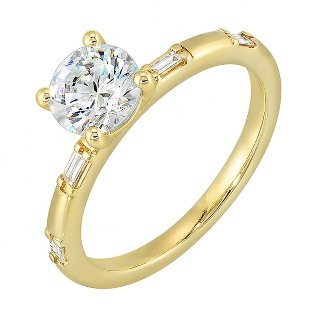 14K yellow gold ring with baguette diamonds.
