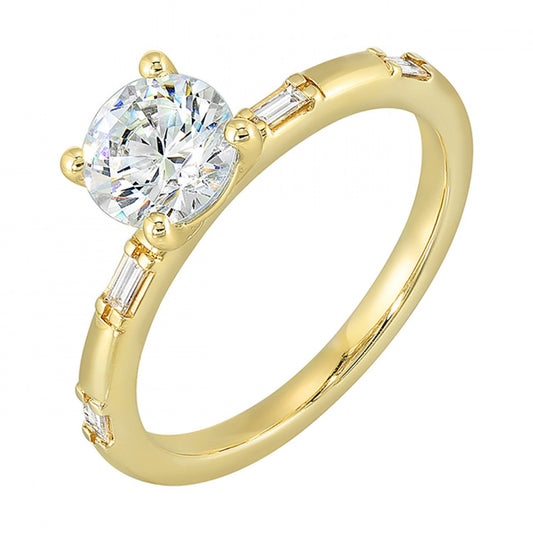 14K yellow gold ring with baguette diamonds.