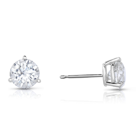 14K white gold round diamond stud earrings.