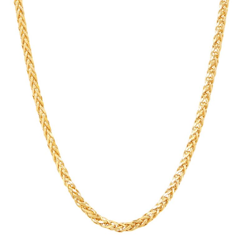 Round wheat chain, 14K yellow gold.