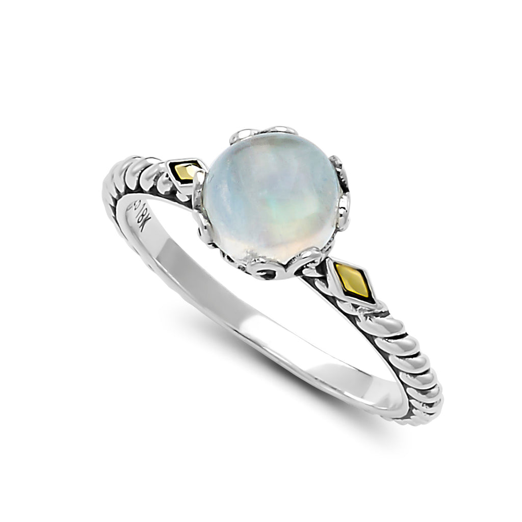 Color Gemstone Ring in Sterling Silver - 18 Karat White - Yellow with 1 Round Moonstone