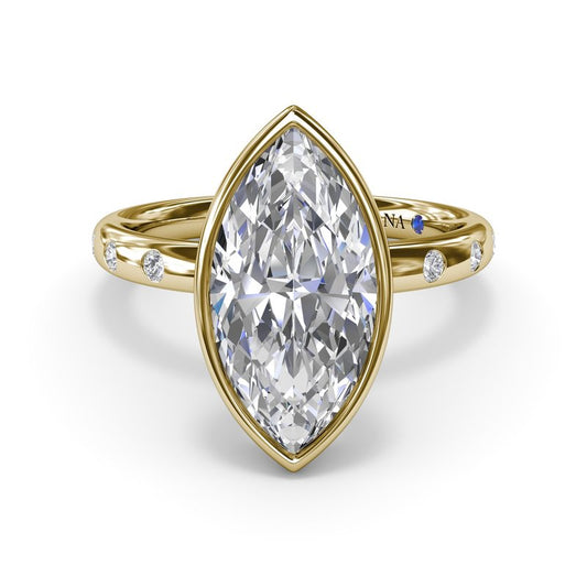 Side Stone Natural Diamond Semi-Mount Engagement Ring in 14 Karat Tan with 16 Round Diamonds, totaling 0.27ctw