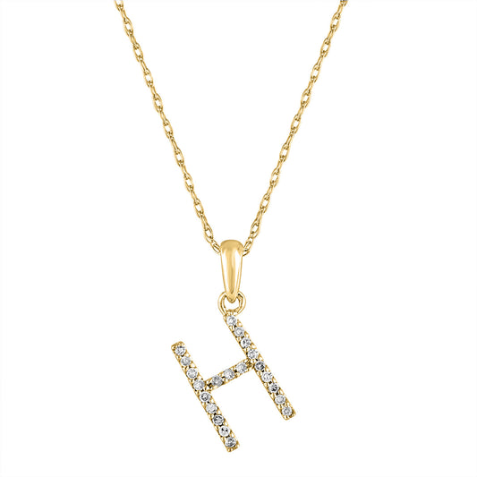 Gold necklace with diamond-studded "H" pendant.