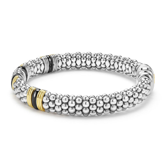 Lagos Black Caviar Collection Natural Diamond Bracelet in Sterling Silver - 18 Karat White-Yellow-Black with 0.33ctw G/H SI1-SI2 Round Diamond