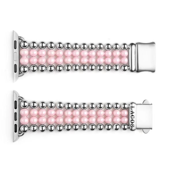 Stainless steel and pink ceramic watch band.