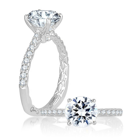 Hidden Accent Natural Diamond Semi-Mount Engagement Ring in 14 Karat White Round Diamond, totaling 0.26ctw