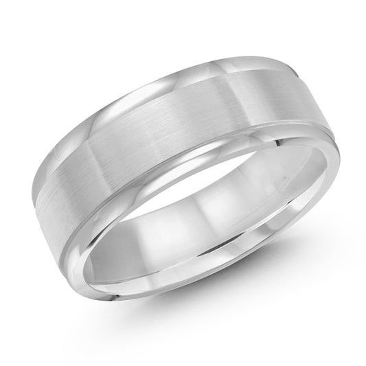14K white gold carved band, polished satin finish.