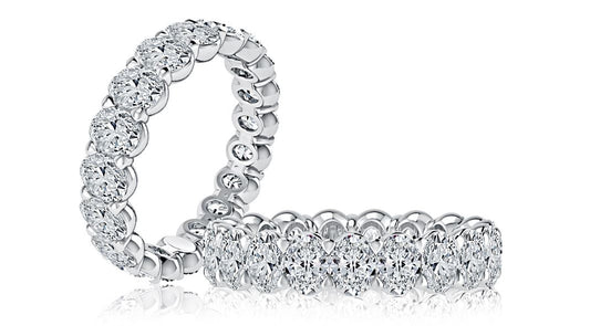 A. Jaffe Eternity Ladies Wedding Band in 14 Karat White with 5.61ctw Oval Diamonds, Clarity: SI1-SI2, Color: G