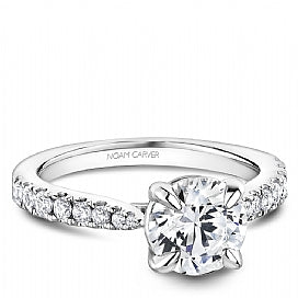 Side Stone Natural Diamond Semi-Mount Engagement Ring in Platinum White with 16 Round Diamonds, totaling 0.34ctw