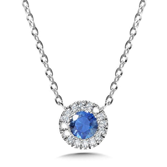 Pendant Precious Color Collection Color Gemstone Necklace in 14 Karat White with 1 Round Sapphire 0.13ctw