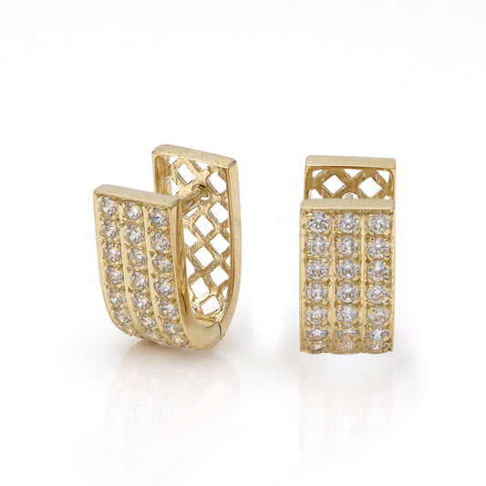 14K gold hoop earrings with cubic zirconia.