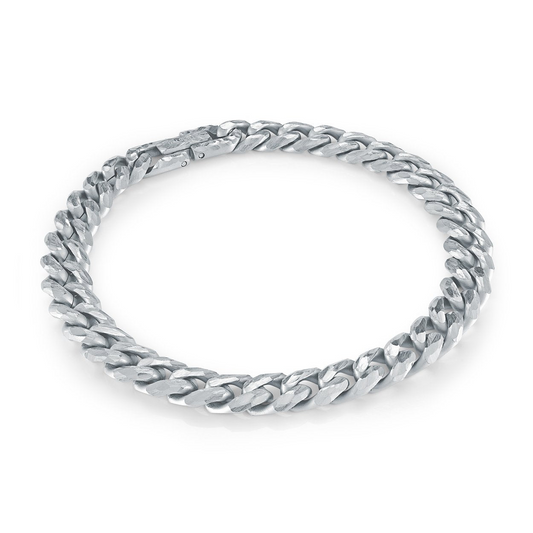 Stainless steel curb link bracelet, fold-over clasp.