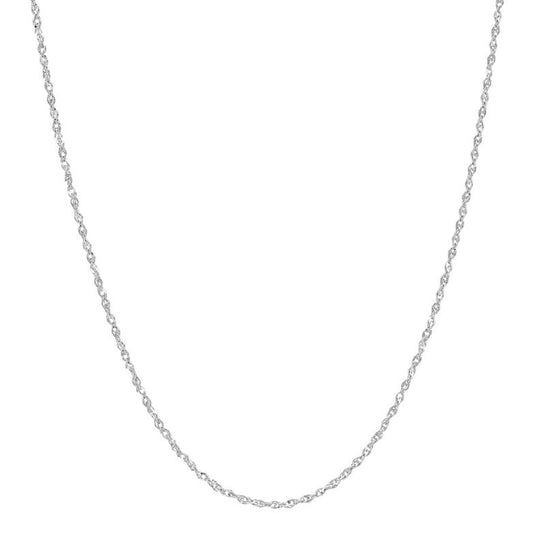 Singapore chain, 14K white gold, twisting pattern.