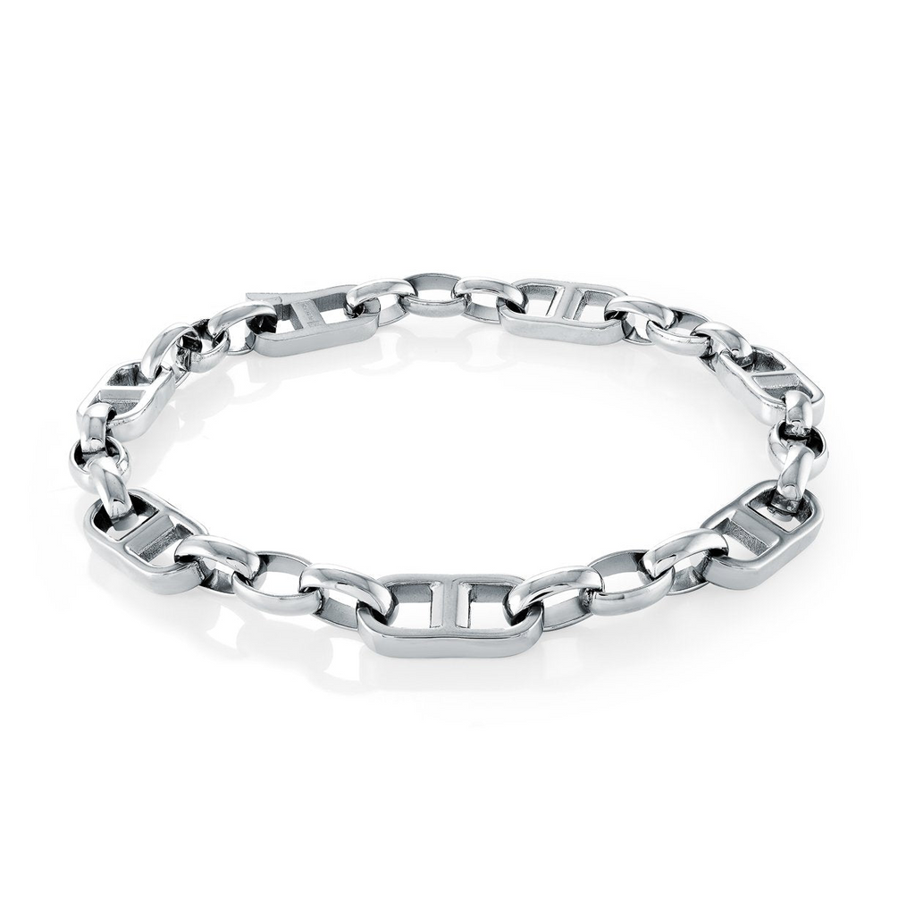 Stainless steel chain-link men's bracelet.
