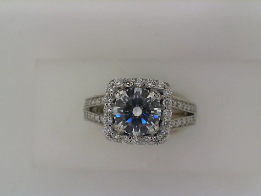 NDE HA Natural Diamond Semi-Mount Engagement Ring in 18 Karat White with 56 Round Diamonds, Color: H/I, Clarity: SI1-SI2, totaling 0.38ctw