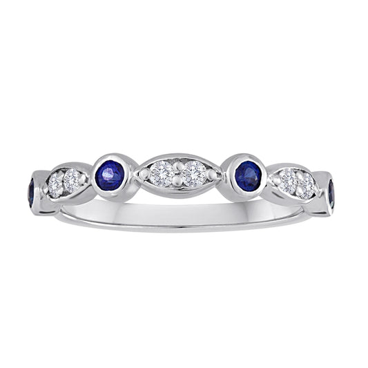 ReMARKable Designs. Precious Color Collection Stackable Color Gemstone Band in 14 Karat White Gold with 4 Round Sapphires 0.20ctw, Size 6.5