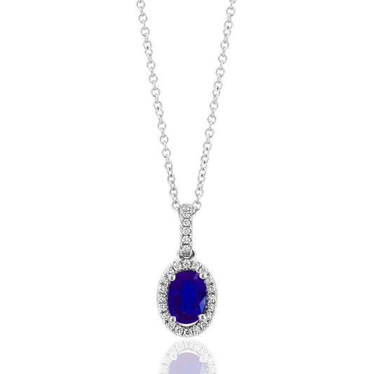 David Kord (Formerly A & D) Pendant Color Gemstone Necklace in 14 Karat White Gold with 1 Oval Sapphire 0.87ctw