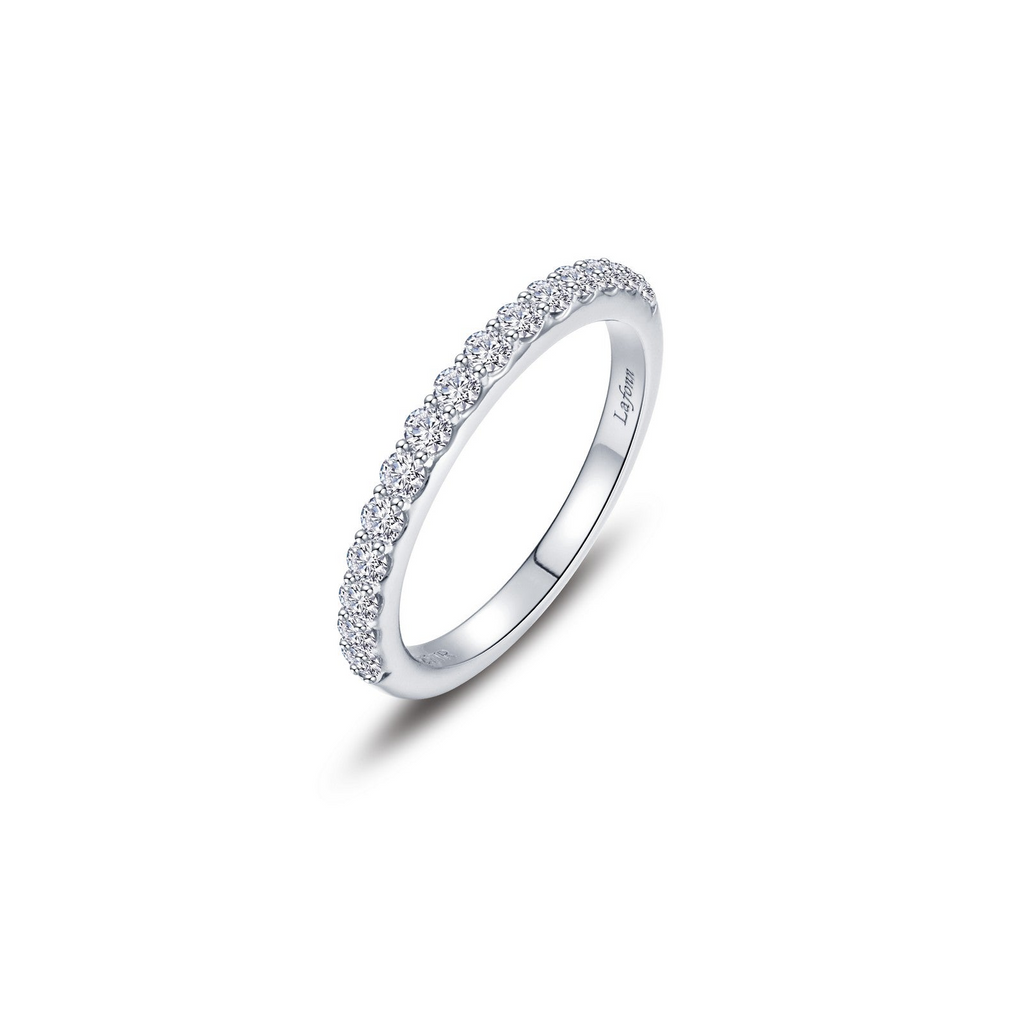 Sterling silver ring with round simulated diamonds.