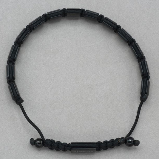 Black stainless steel bracelet with puller clasp.