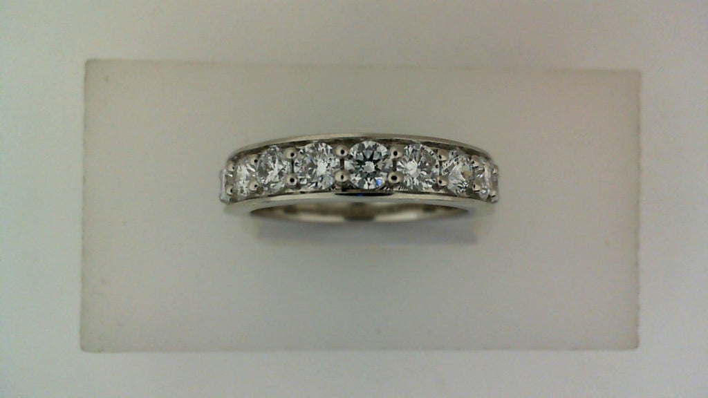 Lab-grown diamond band, white gold, round stones.