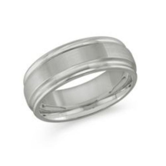 Tungsten carbide grey carved band ring.