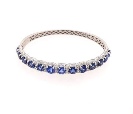 Color Gemstone Bracelet in 14 Karat White with 13 Round Sapphires 3.32ctw