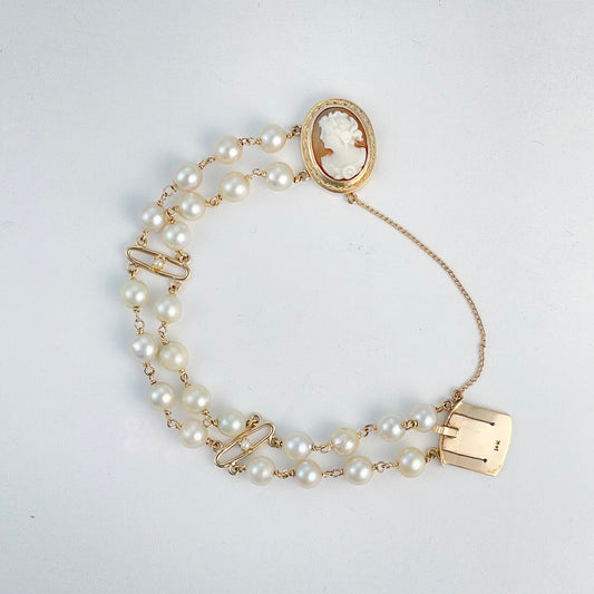 ReMARKable Estate Multi Strand Color Gemstone Bracelet in 14 Karat Yellow Gold with 26 Akoya Pearls