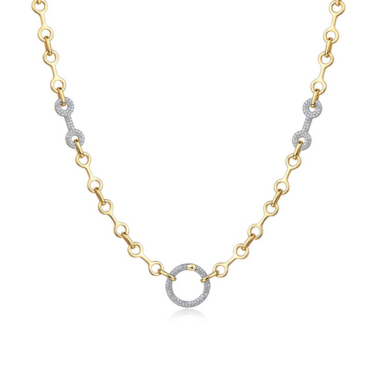Natural diamond circle necklace, yellow gold chain.