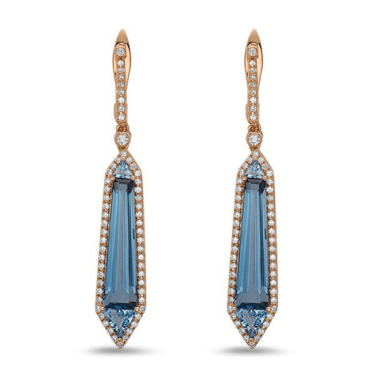 Doorknocker Color Gemstone Earrings in 14 Karat White with 6 Various Shapes Blue Topazes 7.96ctw