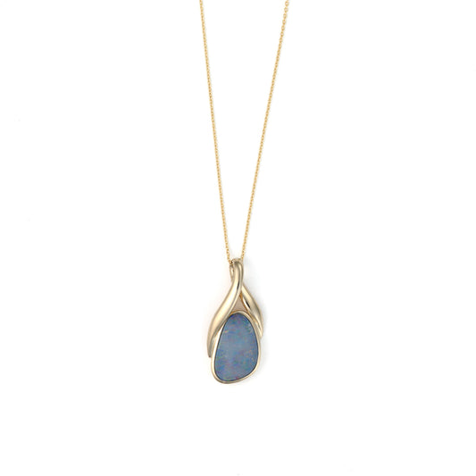 Marks Estate Department 2 Unique Opal Color Gemstone Pendant Necklace in 14 Karat Yellow Gold