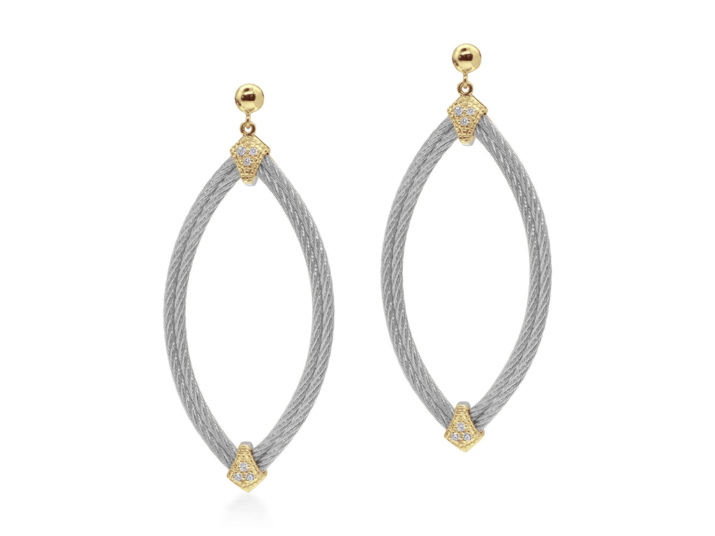 Earth Mined Diamond Earrings in Stainless Steel Cable - 18 Karat White - Yellow with 0.10ctw Round Diamonds