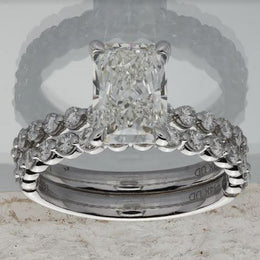 Side Stone Lab-Grown Diamond Complete Engagement Ring in 14 Karat White with 1 Radiant Lab Grown Diamond, Color: G, Clarity: VS2, totaling 2.08ctw