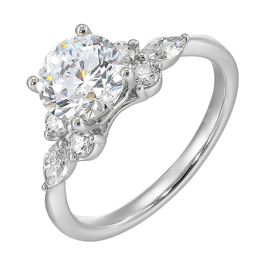 Side Stone Natural Diamond Semi-Mount Engagement Ring in 14 Karat Yellow with 6 Various Shapes Diamonds, totaling 0.37ctw