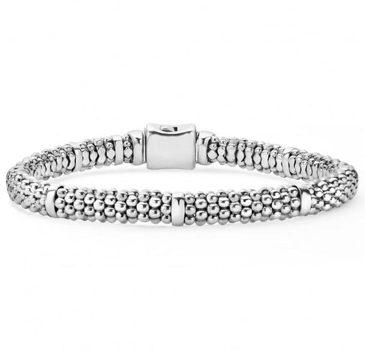 Signature Caviar Collection Station Bracelet (No Stones) in Sterling Silver White