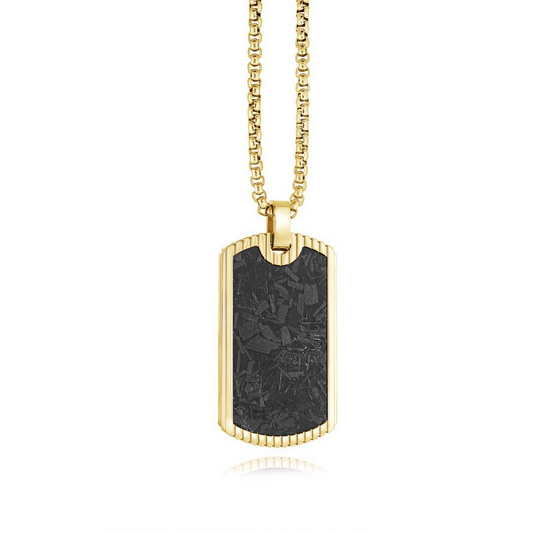 Pendant Necklace (No Stones) in Stainless Steel - Carbon Fiber Black - Yellow
