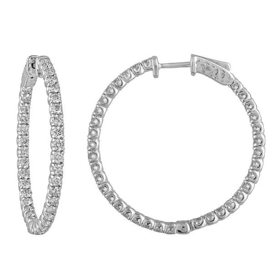 14K white gold hoop earrings with diamonds.