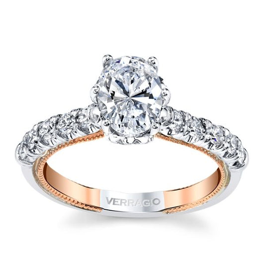 Hidden Accent Natural Diamond Semi-Mount Engagement Ring in 14 Karat White - Rose with 42 Round Diamonds, Color: F/G, Clarity: VS2, totaling 0.54ctw