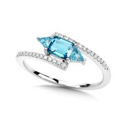 Semi-Precious Color Collection Diamond Accent Color Gemstone Ring in 14 Karat White with 3 Various Shapes Topazes 0.95ctw