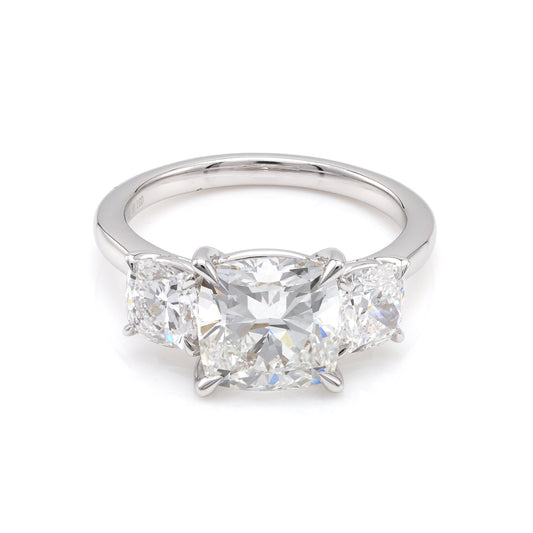 ReMARKable Designs Side Stone Hidden Accent Complete Engagement Ring in 18 Karat White Gold with 3.35ctw of Round Lab-Grown Diamonds, Clarity: VVS2, Color: F