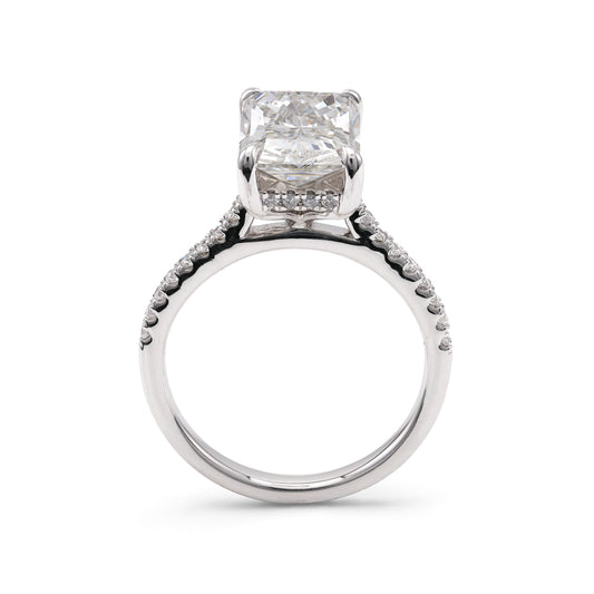 ReMARKable Designs Hidden Accent Side Stone Complete Engagement Ring in 14 Karat White with 4.09ctw of Round Lab-Grown Diamonds, Clarity: VS1, Color: G